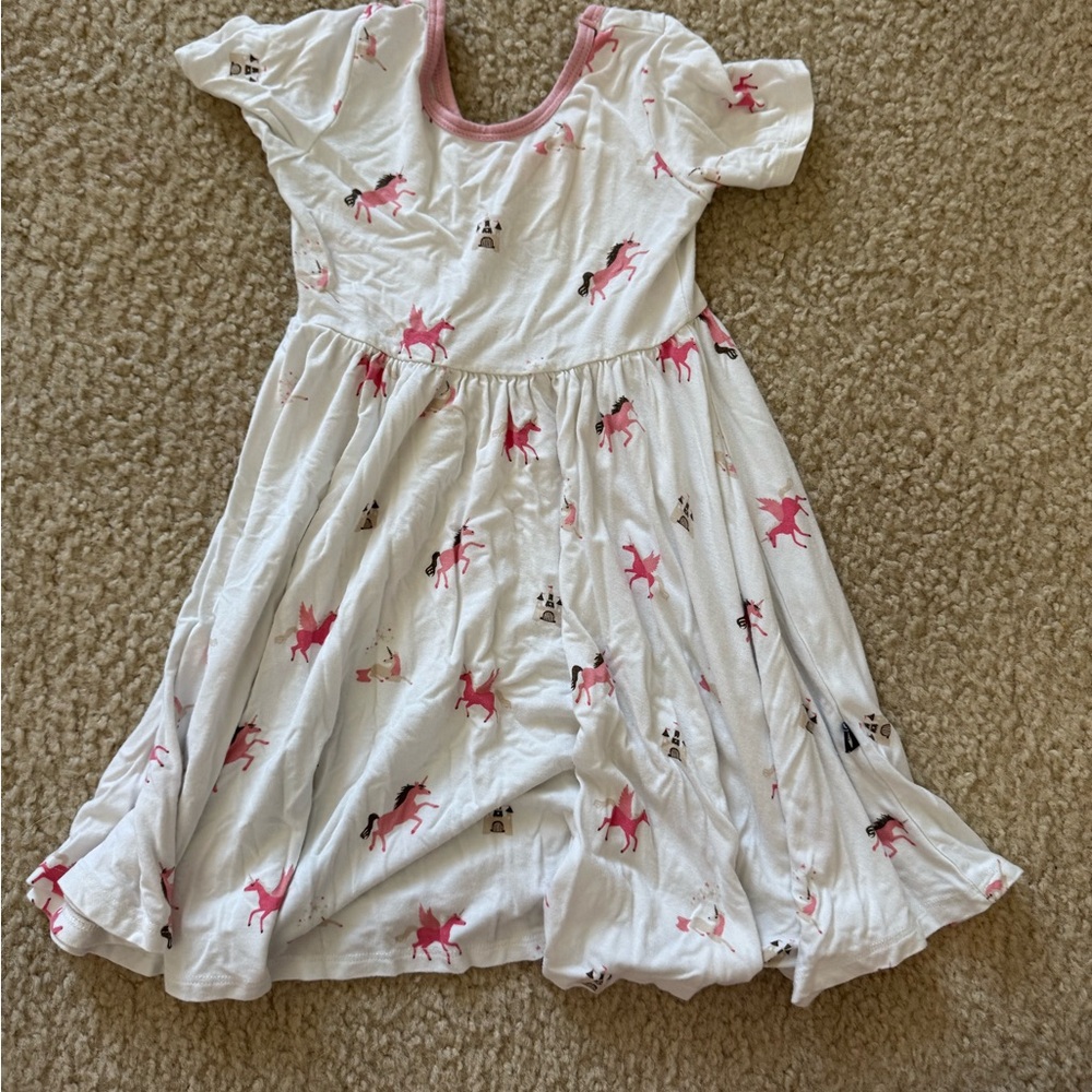 Kyte BABY White and Pink unicorn Twirl Dress 2T